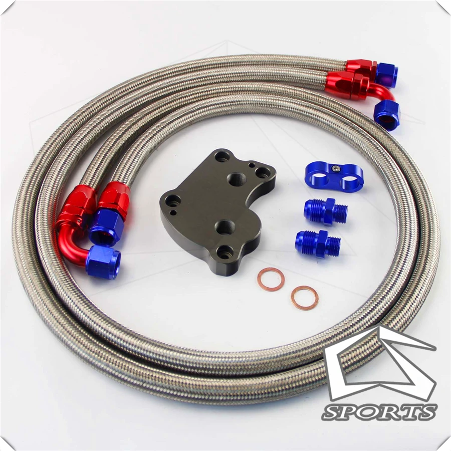 AN10 фильтр Сэндвич адаптер + нейлоновая оплетка или СС плетеная масляная линия