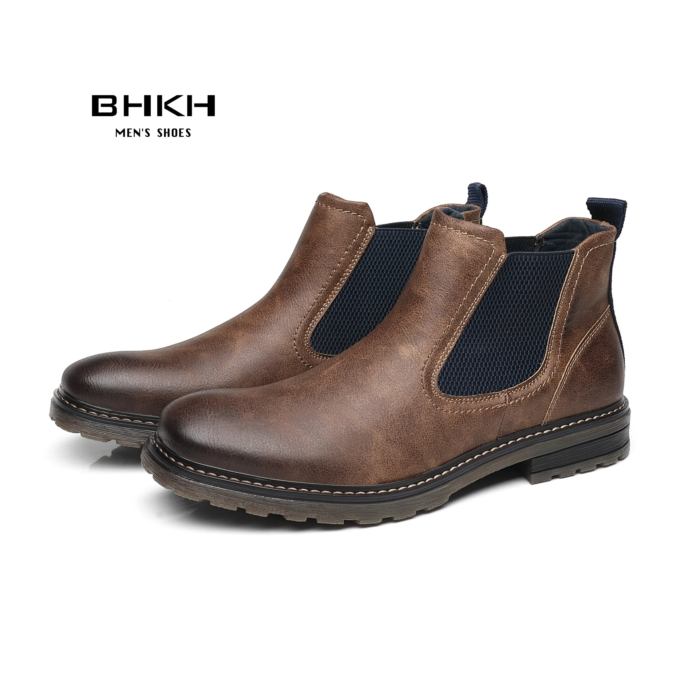 

BHKH 2021 Men Chelsea Boots New Winter Men Boots Soft Leather Elastic Strap Ankle Boots Smart Formal Business Casual Man Shoes