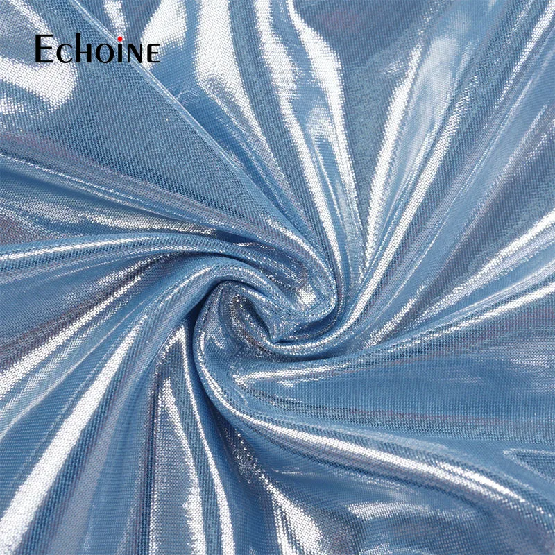 

Echoine Fall Women Fashion Reflective Glossy Two Piece Set Long Sleeve O-Neck Short Tops&Stacked Pants Nightclub Party Outfits