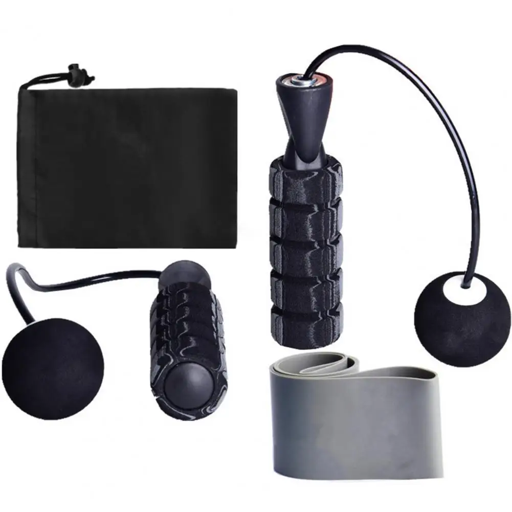 

4Pcs Skipping Rope Cordless Rubber Ball Gradient Black Grey B Bearing Strength Training Resistance Ring Jump Rope for Gym