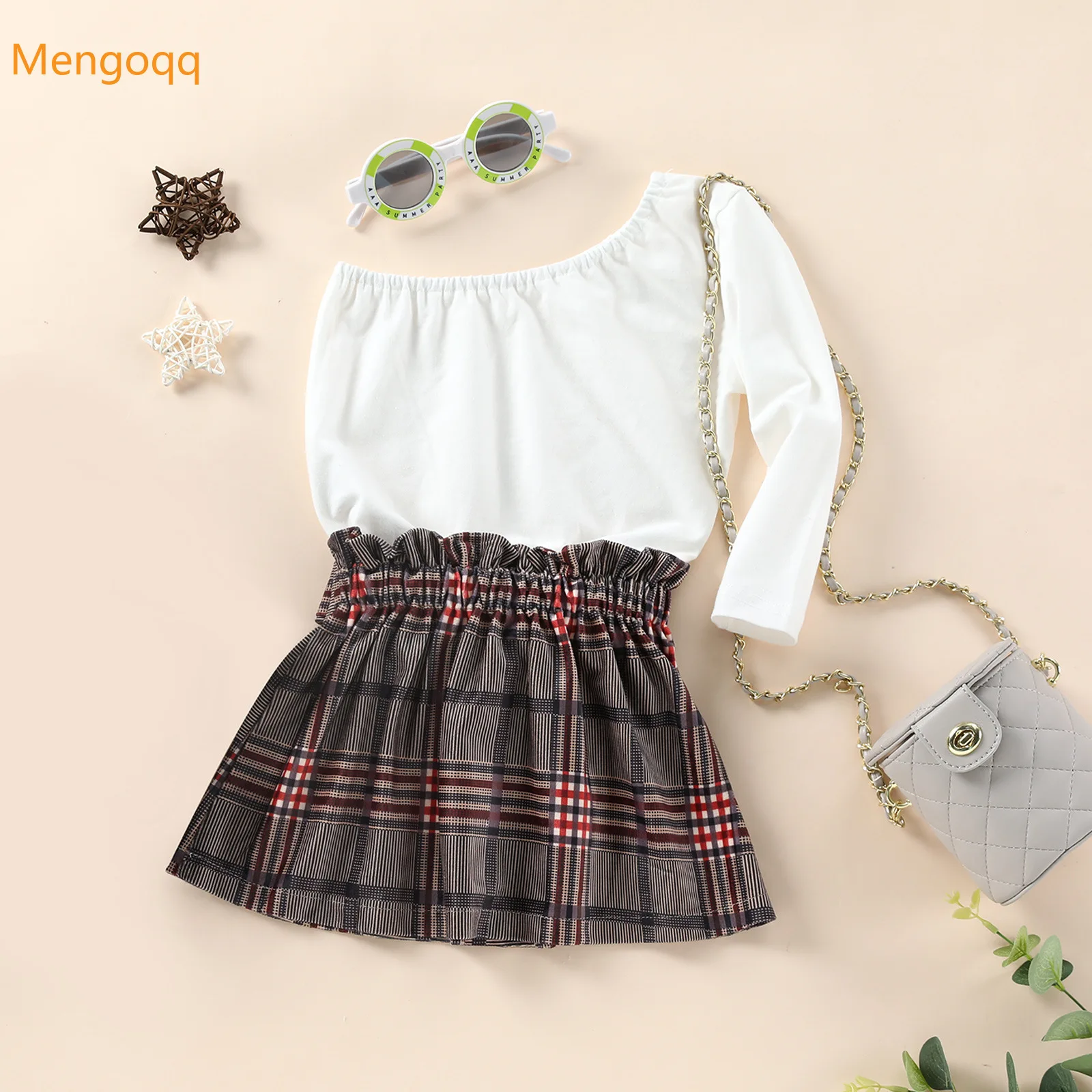 

Toddler Kids Baby Girls Fashion Single Sleeve Solid Top Shirts+plaid Belt Skirts Children Clothes Princess Set 2pcs 1-6Y
