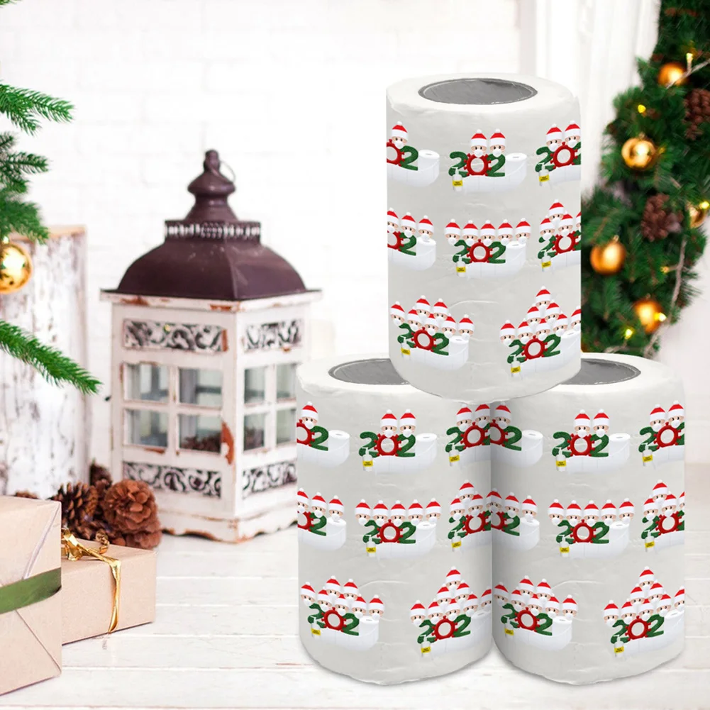 

Cute Roll Tissue Napkin Holiday Home Christmas Toilet Paper Printed Bathroom Decor Funny Birthday Party Wood Pulp Gift