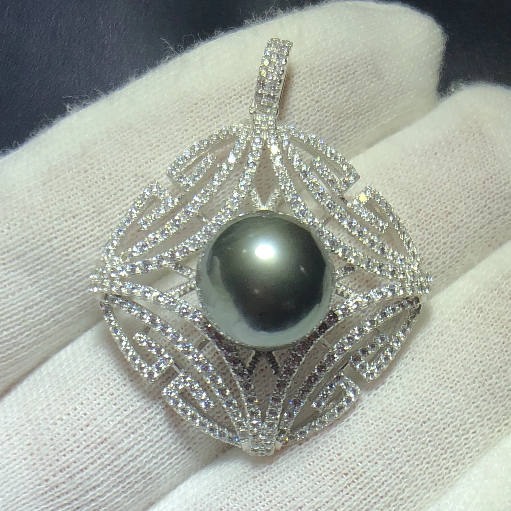 Женский кулон из серебра 925 пробы с натуральным черным жемчугом|Подвески| |