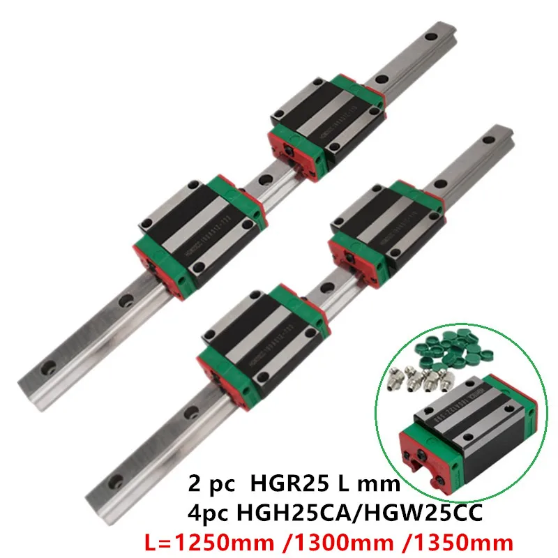 

Линейные направляющие и направляющие HGR25, 1250 мм, 1300 мм, 1350 мм, 4 шт., HGH25CA /flang HGW25CC, линейные подшипниковые блоки для деталей с ЧПУ, 2 шт.