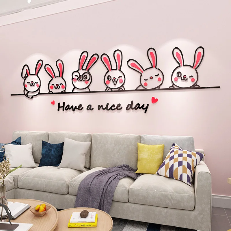 

cartoon rabbit children's room decoration sticker sofa bedroom bedside wall 3D three dimensional wall sticker layout wall decor