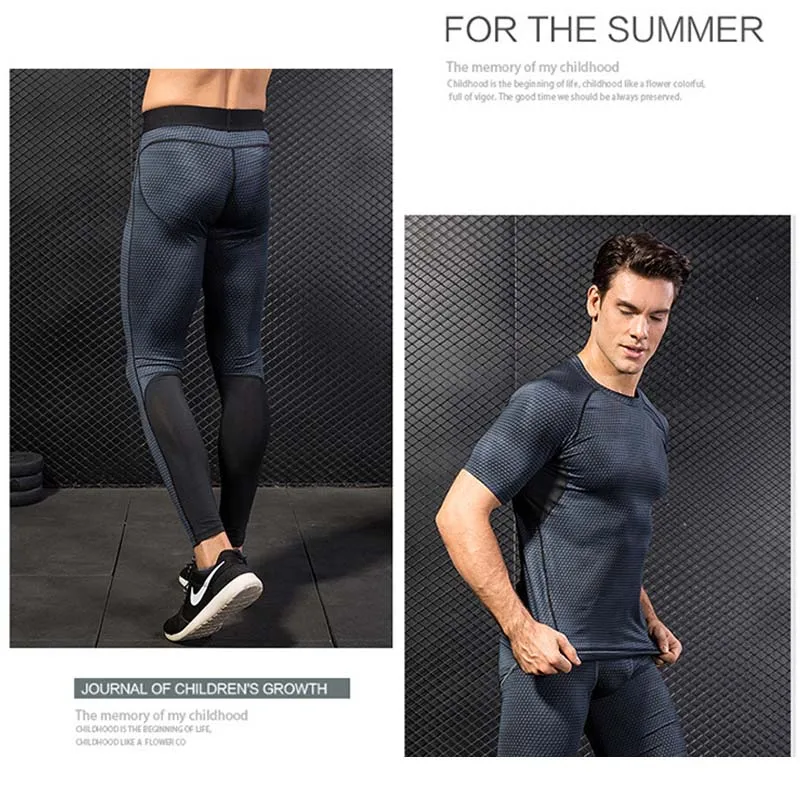 

2021 New Men's Compression Suit Running Tights Exercise Fitness Training 3 Suits Short Sleeve Shirt Sports Suit Rash Clothing
