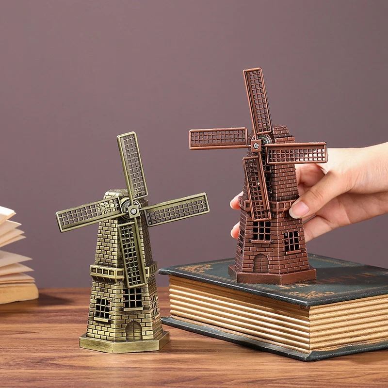 Модель в стиле ретро Голландская ветряная мельница Декоративный металл для дома