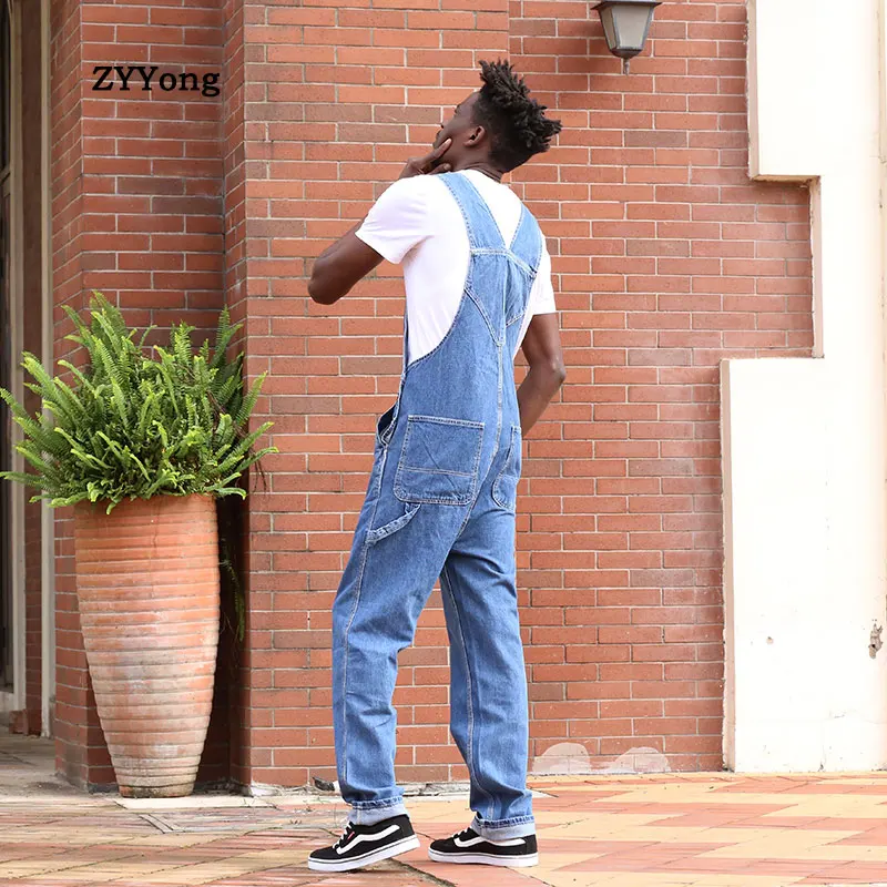 Men's Retro Loose Overalls Denim Bib Pants Fashion Pocket Jumpsuit Men Free Shipping Men's Jeans Men's Casual Fashion Bib