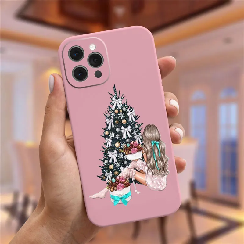 Christmas and New Year gift pink Phone Case For iPhone 14 Pro 13 11 Pro Max 12 mini XS Max XR 8 7 Plus fashion girl Cover Fundas