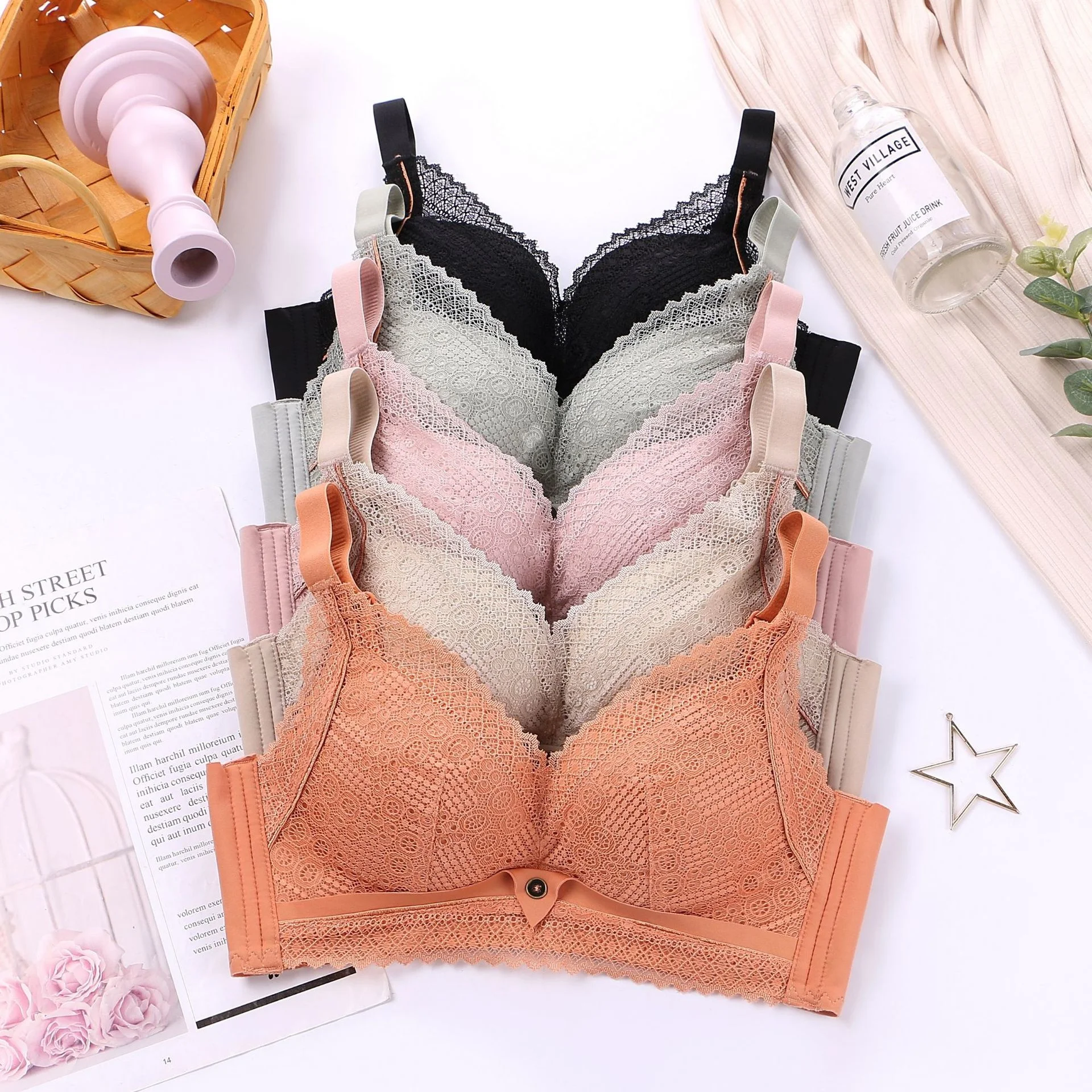 

Небольшой бюстгальтер с присборенной грудью, закрывающий кожу, дышащая внутренняя чашка, полуобхват, без стальных колец, регулируемое нижнее белье