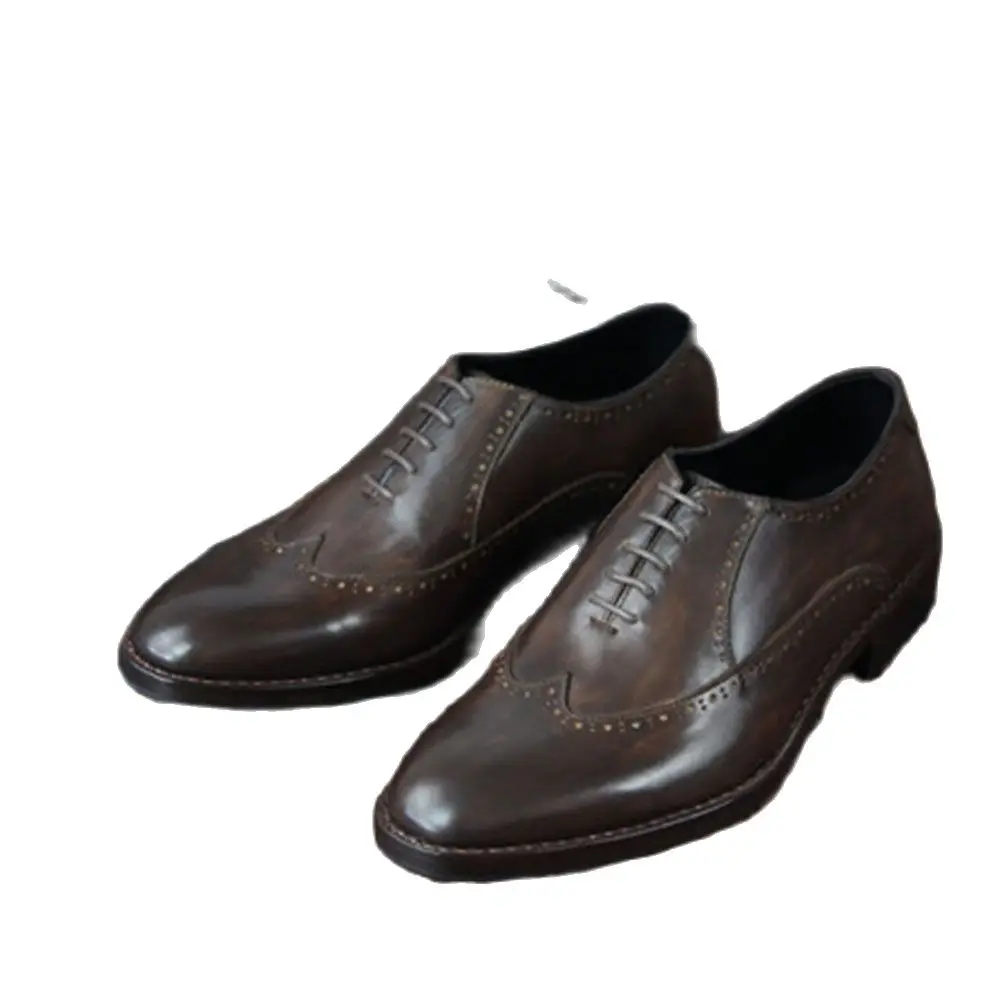 Sipriks Luxury Goodyear Welted Casual Shoes Men's Retro Dark Brown Leather Brogues Wingtip Oxfords Male Wedding Leisure Shoe 46 | Обувь