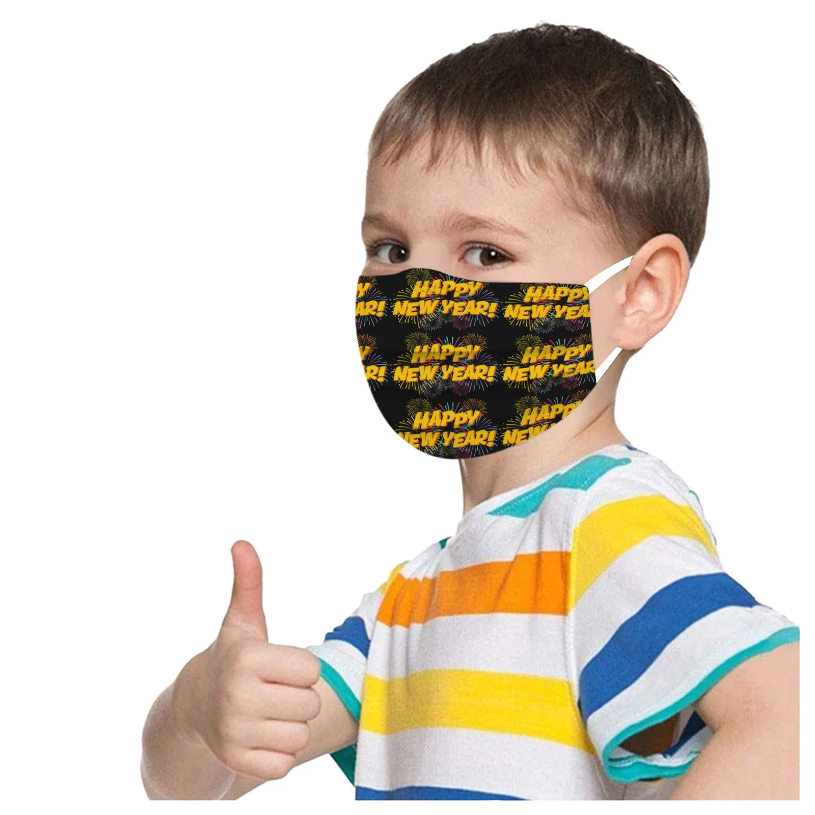 

10PCS Kids Printed 2021 Mask Happy New Years Printed Face Mask Disposable Three Layer mascarillas Breathable Face Masks B09