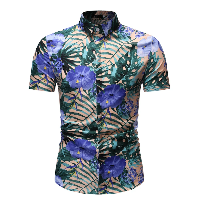 

New Men's Short sleeve shirt Casual Shirt Fashion 3D Printed Floral Shirt Turn-down Collar Slim Fit Shirt For Mens Clothing