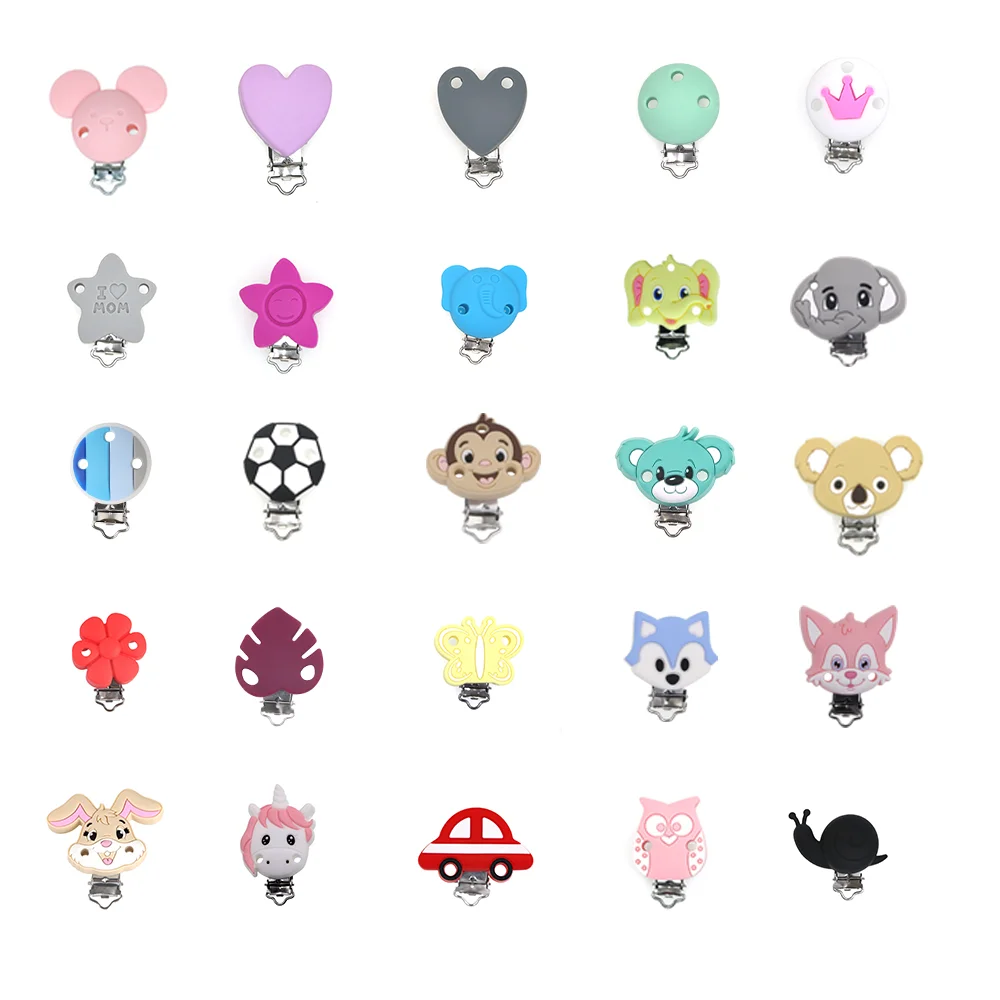 

3Pcs Various Styles Silicone Clip Metal Bracket Baby Teether Supplies Pacifier Chain Necklace Accessories Dental Care Molar Toys