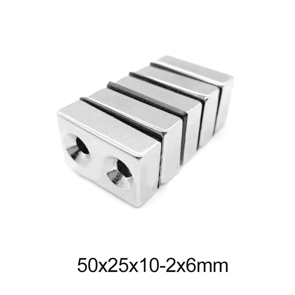 

1/2/3/5PCS 50x25x10-6 Big Block Magnets 2 holes 6mm Strip Neodymium Magnet 50x25x10 Strong Permanent NdFeB Magnetic 50*25*10
