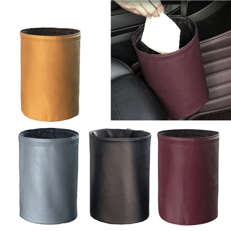 

Car Waterproof Trash Cans Compression Folding Basket Mini Hanging Storage Bin Multifunctional Leather Trash Can for Cars