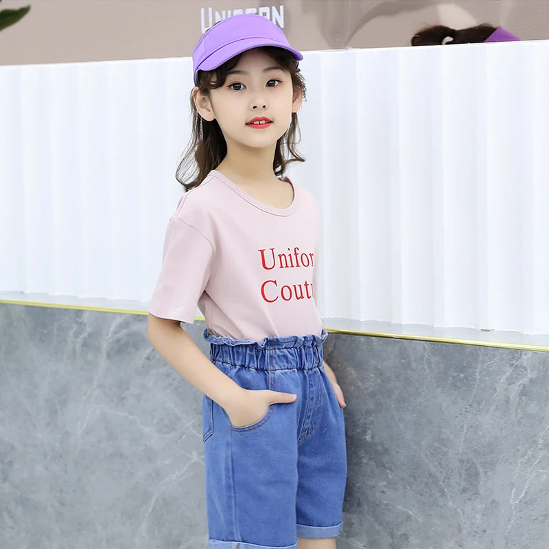 

DIIMUU Baby Girls Clothing Sets 2 pcs Kids Children Wear T-shirt + Short Jeans 4-13 Years Fashion Cotton Tops Toddler Outfits