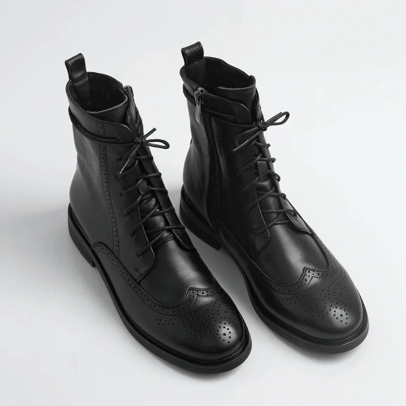

TOPHQWS 2022 Genuine Leather Woman Boots 2022 Autumn Winter Female Ankle Boot Retro Slip-On Winter Platform Martin Boots Women