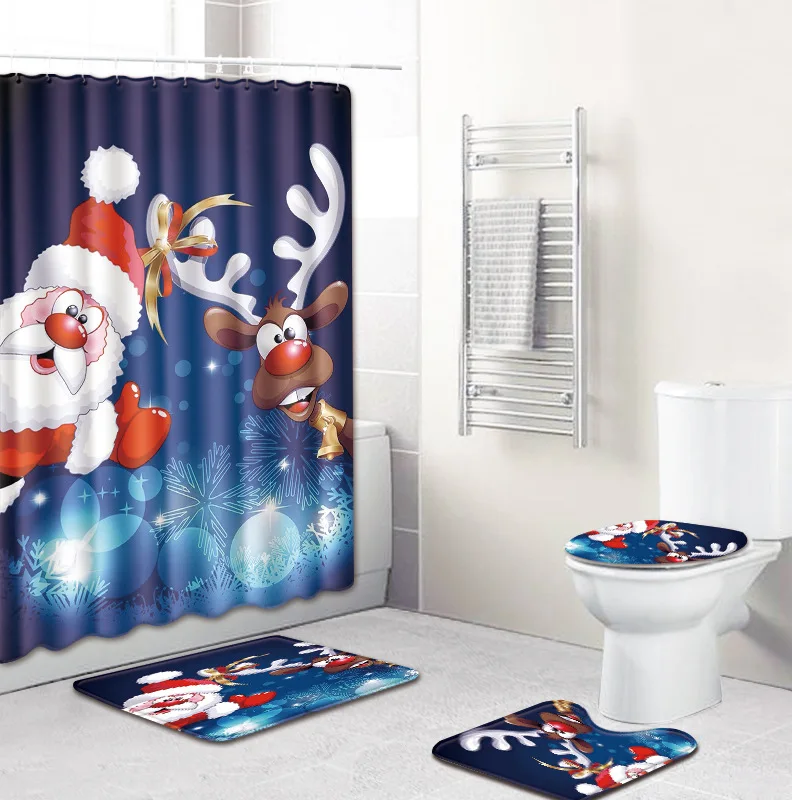 4 шт./компл. занавеска для душа и набор ковриков ванной коврик двери с Рождеством