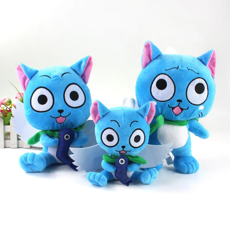 17-30cm 3styles Anime Fairy Tail Happy Plush Toys Blue Happy with fish Soft Stuffed Animals Dolls Gift for Kids