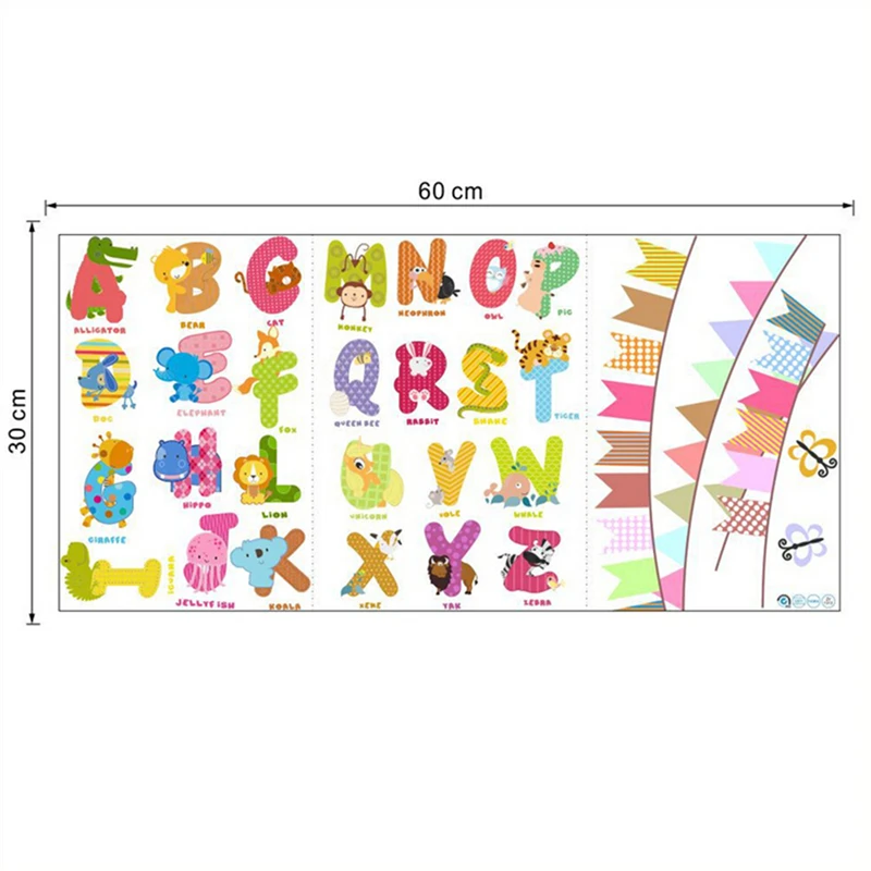 

1Pcs ABC Cartoon Wall Art Stickers For Kids Room Alphabet Removable Animal Letters Wall Decals Home Decor