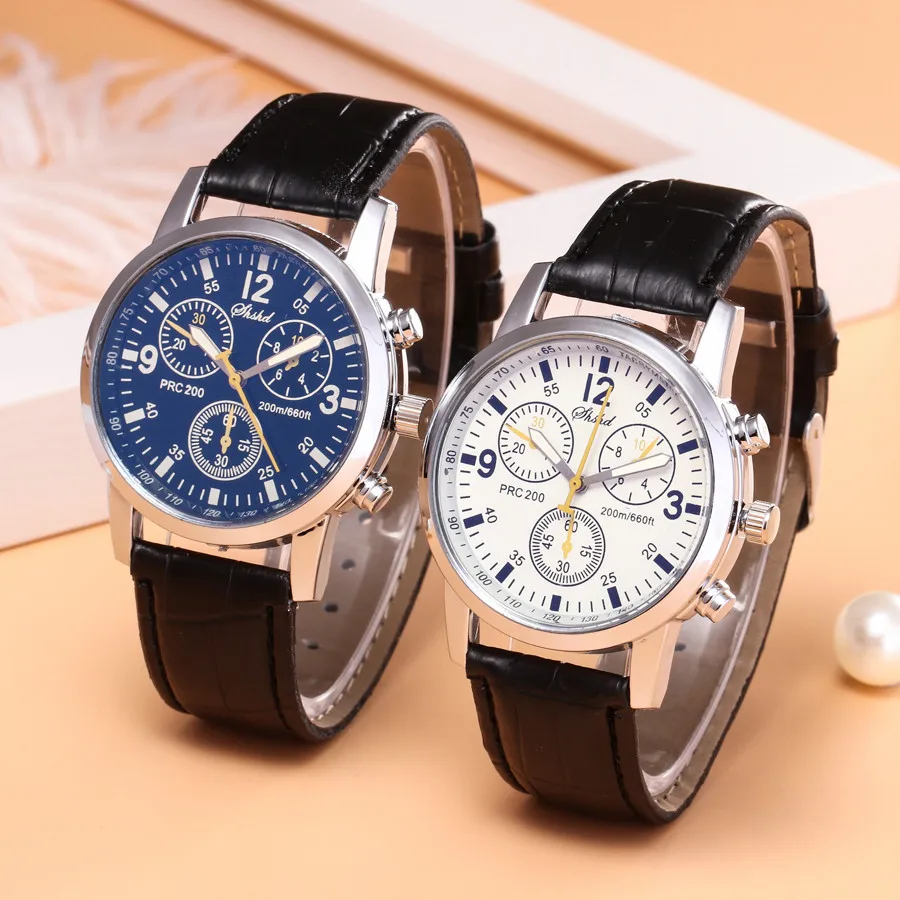 

Men's Watch Rejuvenation Blu-ray Glass Neutral Simple Quartz Analog Wrist Skin Leather Strap Watch Holiday Gift 03*