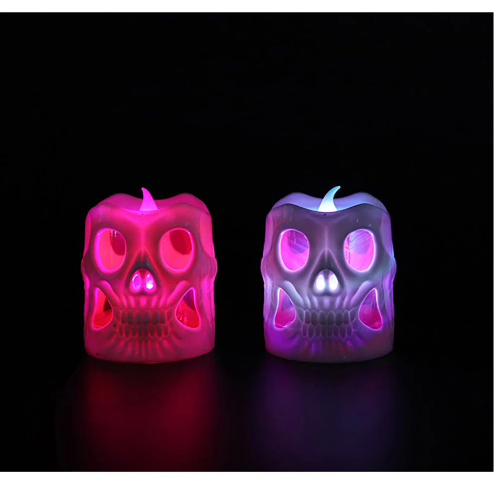 

Halloween Skull Candle Light Ghost Festival Atmosphere Decorations Night Led Colorful Electronic Flashing Pumpkin Lantern