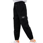 Детские брюки-карго для девочек, осень 2021, хлопковые брюки-карандаш для девочек, черные, розовые, хаки, брюки-карго для подростков, От 5 до 13 лет