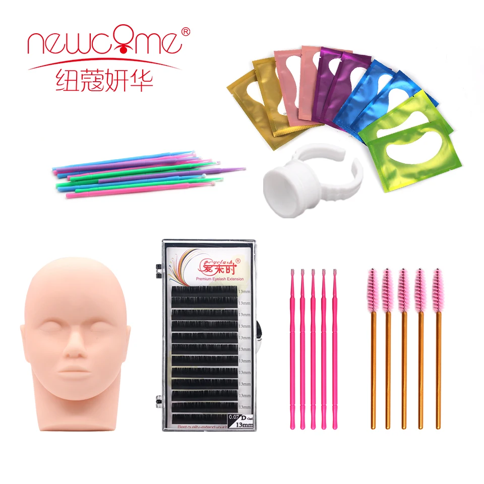 

NEWCOME Professional False Eyelashes Extension Practice Exercise Kit Makeup Mannequin Head Set Eye Lashes Graft Makeup Tools