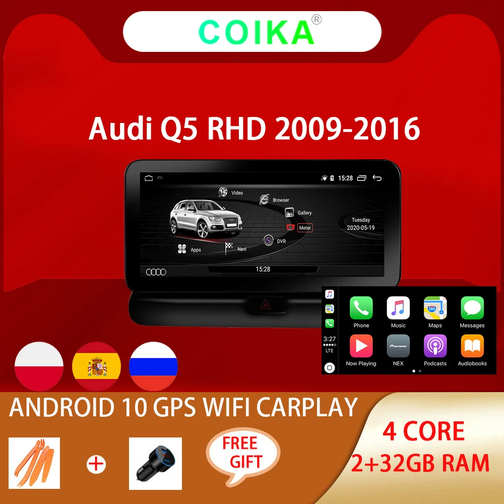 

10.25 IPS Android System Car Radio Screen For Audi Q5 2009-2016 RHD Touch Screen Auto Multimedia Stereo BT Carplay GPS Navi