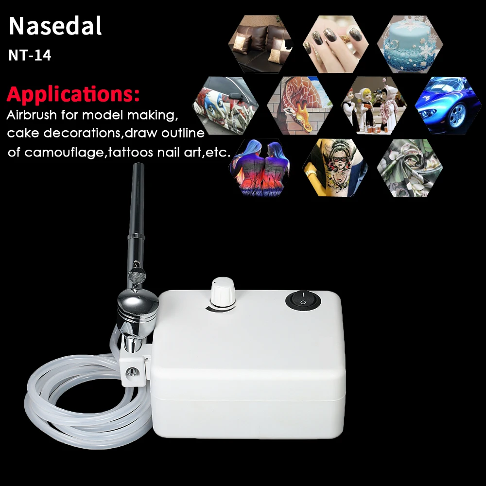Nasedal NT-14, мини-Аэрограф Двойного действия, компрессор, набор, распылитель краски для ногтей, 0,3 мм, воздушная кисть, макияж, тело, тату, искусство, краска, инструмент