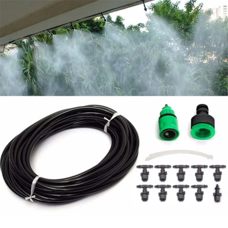 Water Mist Cooling System Fog Nozzle Outdoor Garden Terrace Greenhouse Plant Spray Hose Watering Kit | Дом и сад