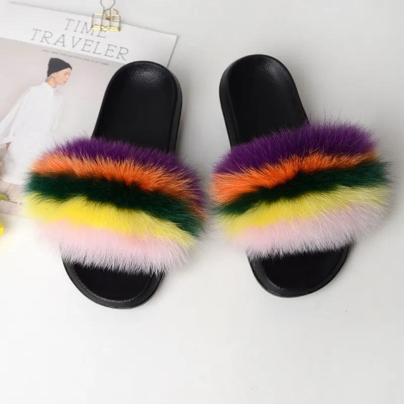Women Slippers Home Furry Slides House Fluffy Flip Flops Woman Summer Shoes Real Fur Female Footwear Rubber 2020 Fashion | Обувь