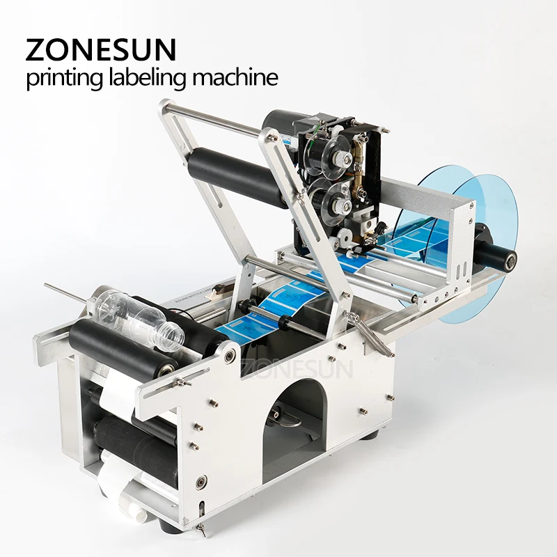 ZONESUN Semi Automatic Labeling Machine With Date Code Printer Plastic Glass Alcohol disinfectant Bottle Labeller Sticker Maker |