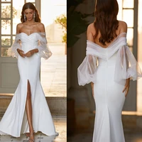 off shoulder white long voile dress slit maxi floor length celebrate party occassion event club evening gowns for women fashion