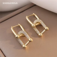 shangzhihua hot designed stylish lock earrings for women with exquisite inlaid zircon luxury earrings for party jewelry