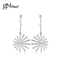 gn pearl 8 9mm natural freshwater pearl 925 sterling silver fireworks design drop line earring stud gnpearl jewelry for women