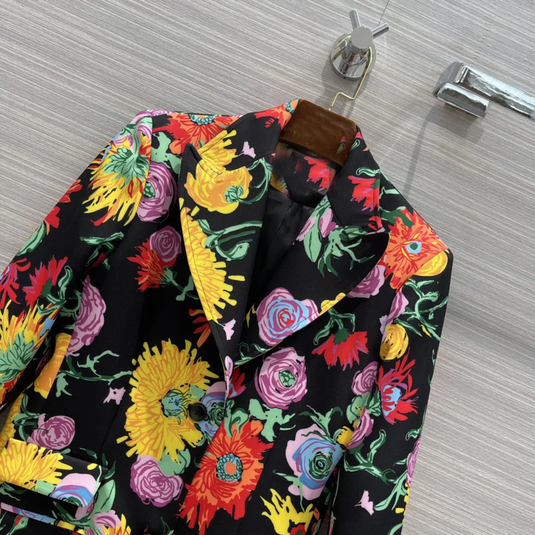 

2021SS Spring Fashion Women Flower Prints Luxury Jacket Female Chic Coat Blazer Gdnz 2.26