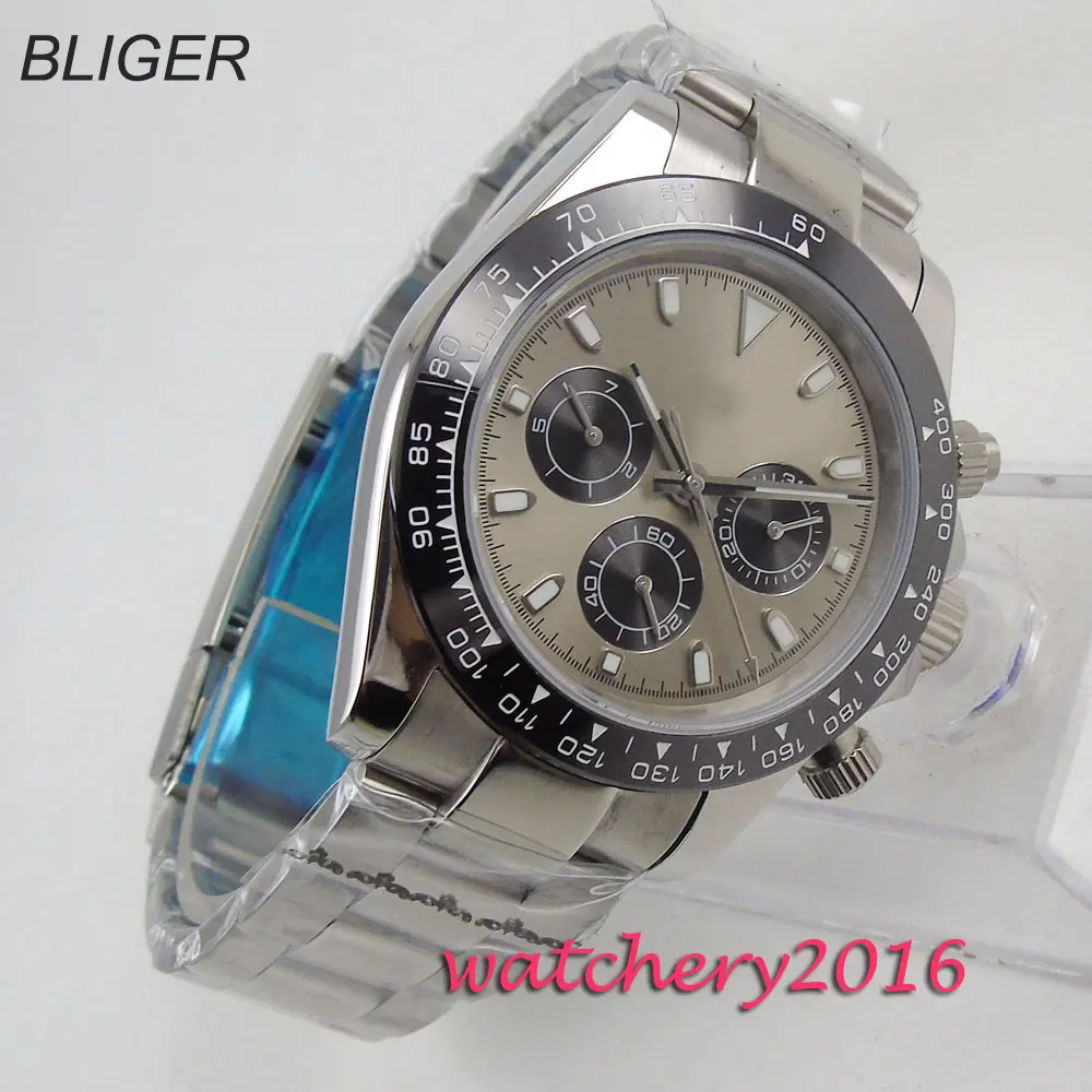 Мужские часы Bliger серые стерильные с циферблатом и кристаллом роскошные