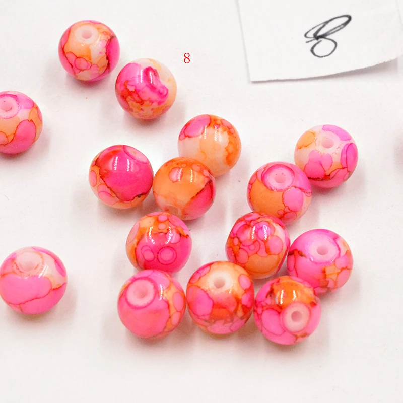 Круглые стеклянные шарики FLTMRH 10 шт. 8 мм с мраморным эффектом|Бусины| |