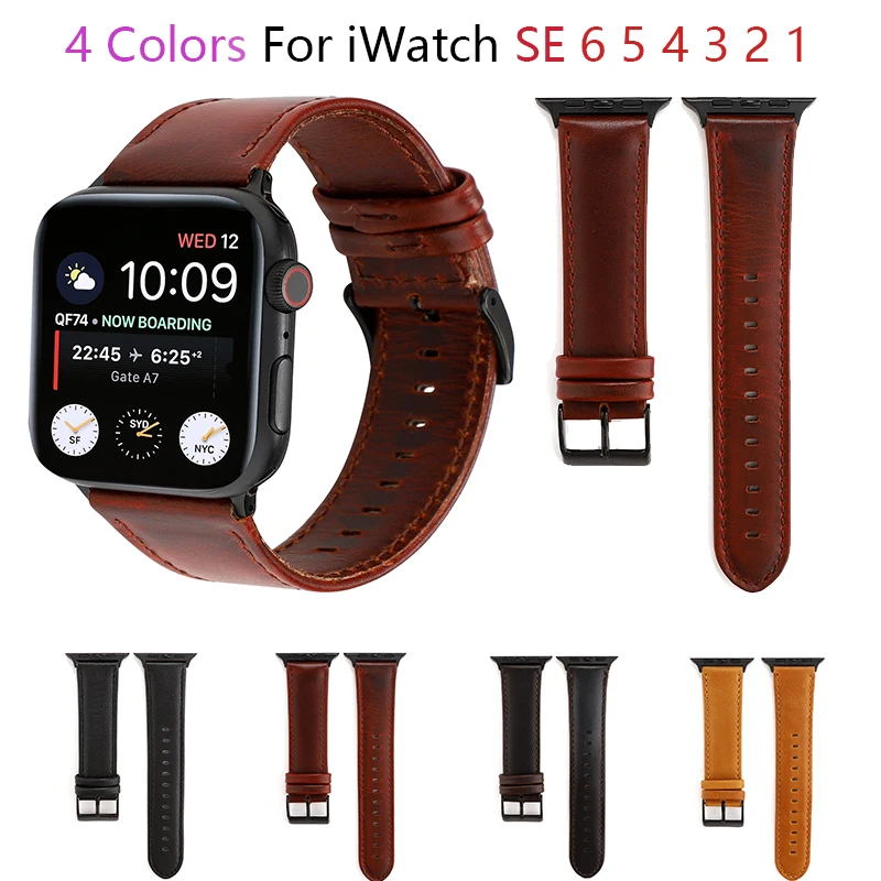 

Oil wax Leather Strap For Apple Watch 6 Band iWatch Series SE 5 4 3 38mm 42mm Vintage Belt Bracelet Apple Watch Bands 44mm 40mm