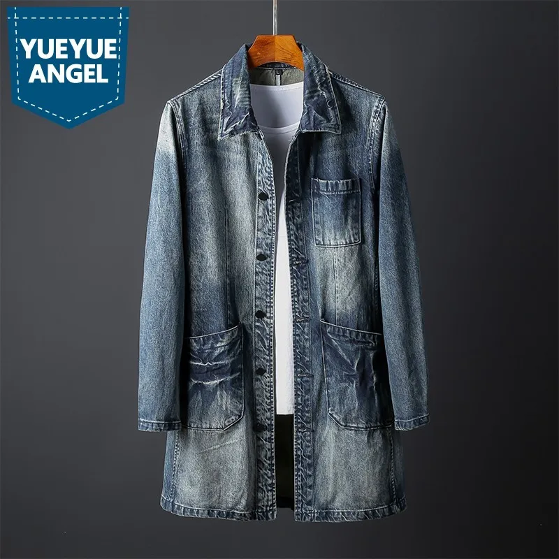 Новая брендовая Осенняя мужская джинсовая куртка средней длины однобортный