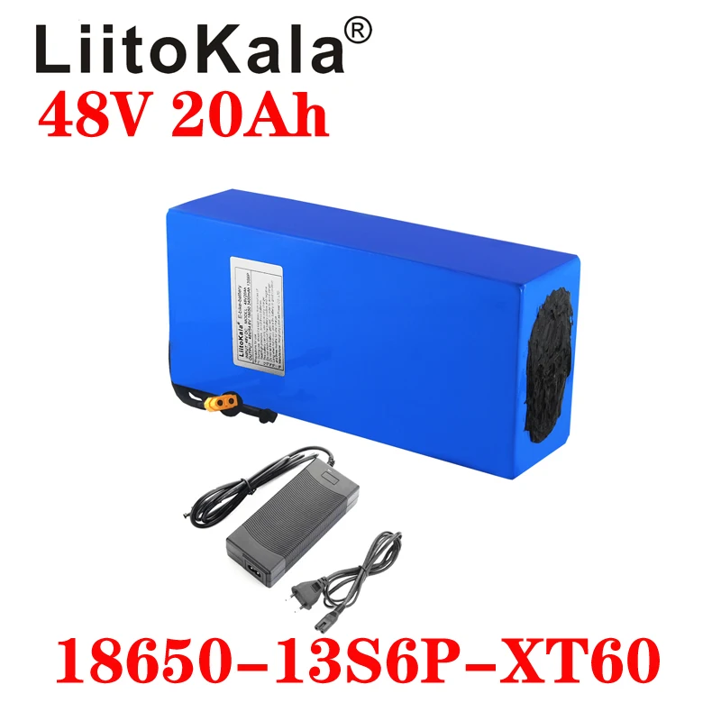 

LiitoKala 18650 48V 20ah 13S6P Lithium Battery Pack 48V 20AH 1000W electric bicycle battery Built in 20A BMS XT60 48V 2A charger