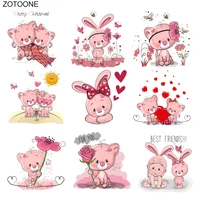 zotoone cute rabbit bear heart patch animal sticker iron on transfers for clothes t shirt accessory applique diy heat transfer g