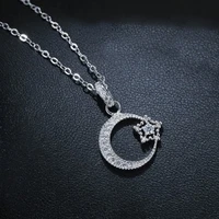 clavicle necklaces for girl valentines day gift moon star shiny zirconia pendant necklace for lady