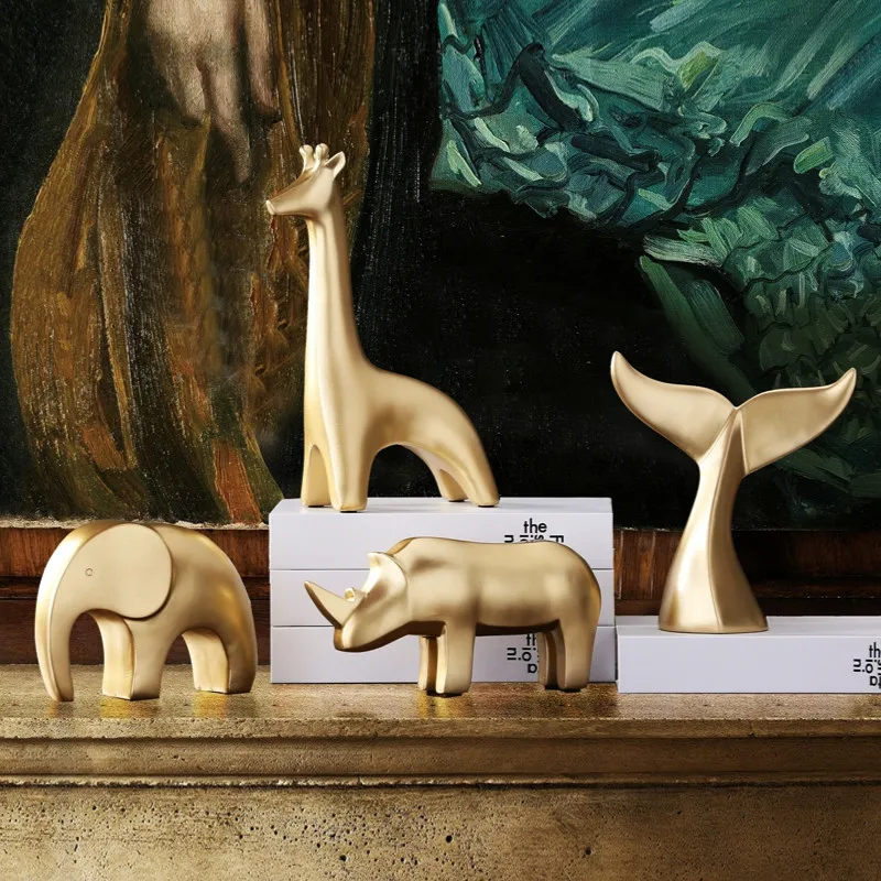 Nordic Creative Home Decoration Display Statue Sculpture Golden Giraffe Rhino Elephant Fishtail Resin Small mx5041545 | Дом и сад
