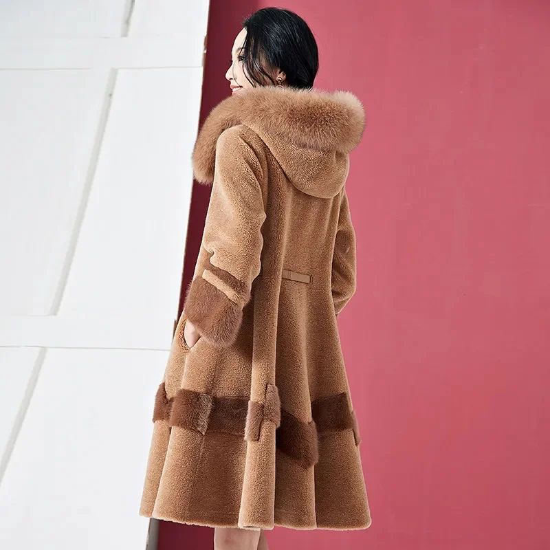 Зимнее женское новое пальто Haining для стрижки овец корейское тонкое средней длины