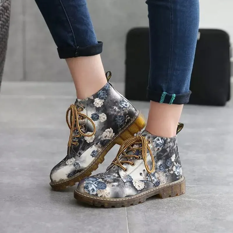 Женская обувь Ботинки martin модная в стиле ретро с цветочным кружевом женские