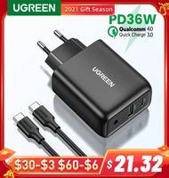 ugreen pd charger 36w fast charge for iphone 12 11 quick charge 3 0 usb charger for xiaomi samsung mobile phone charger