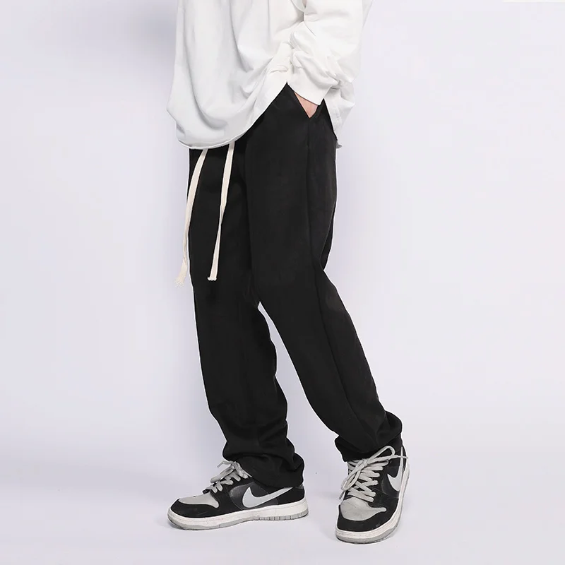 Брюки мужские в стиле хип-хоп однотонные замшевые повседневные штаны полоску на